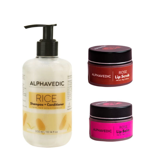 Rice Shampoo + Conditoner & Rose Lip Balm and Lip Scrub Combo